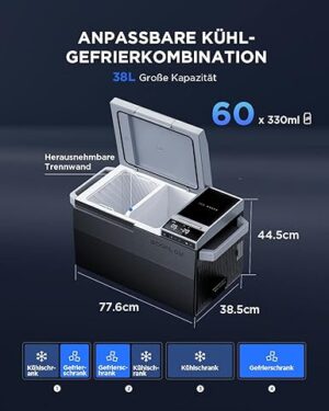 EcoFlow GLACIER Kühlschrank 38L Kühl – Gefrierkombination mit Eiswürfelbereiter, Autokühlschrank, elektrische