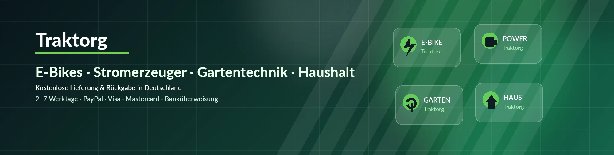 Traktorg Online-Shop für E-Bikes, Stromerzeuger, Gartentechnik, Powerstationen und Haushaltsgeräte